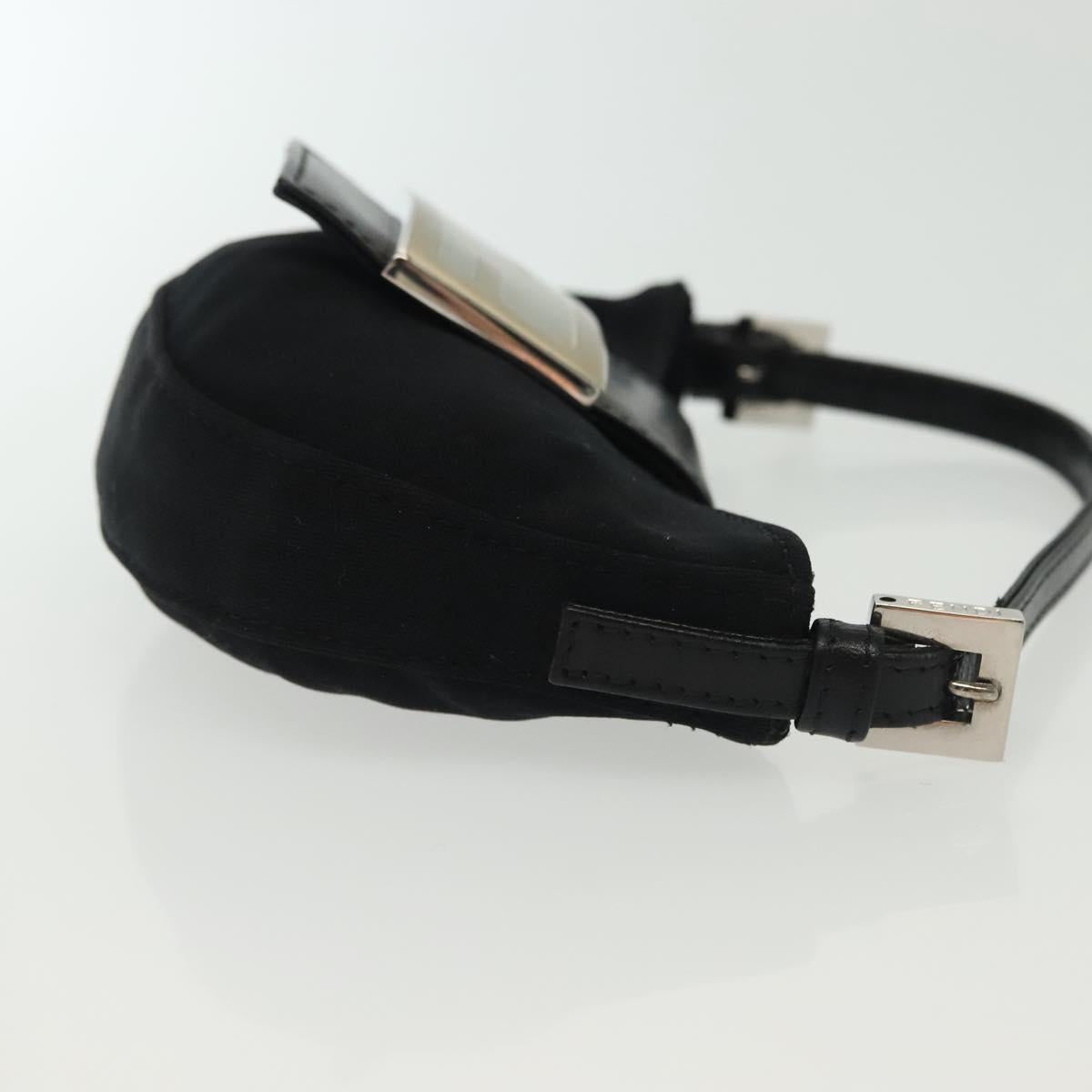 FENDI Mini Croissant Hand Bag Nylon Black Silver Auth 136308