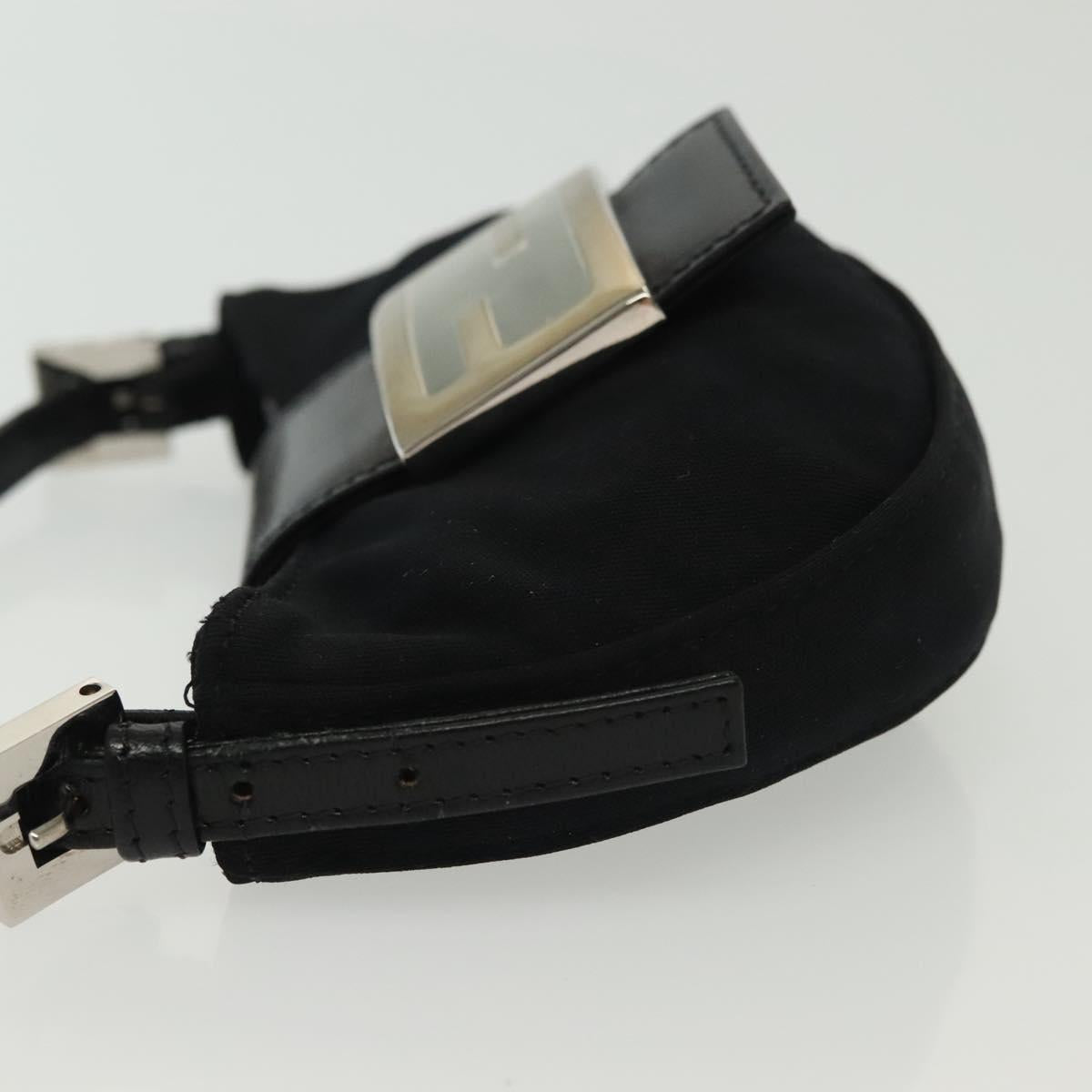 FENDI Mini Croissant Hand Bag Nylon Black Silver Auth 136308