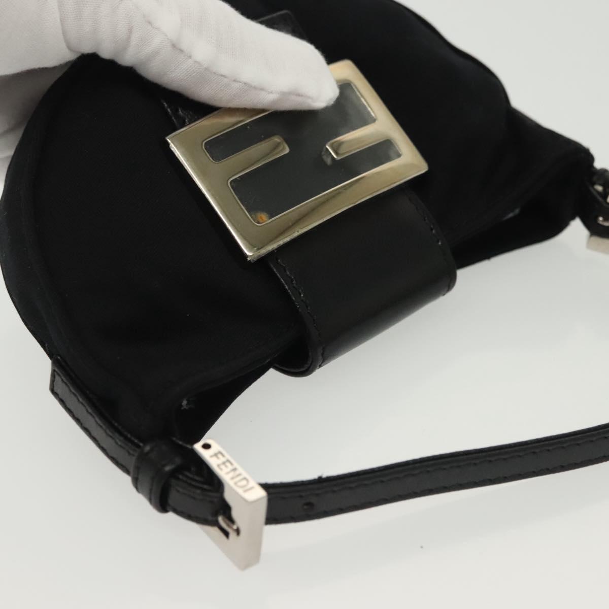 FENDI Mini Croissant Hand Bag Nylon Black Silver Auth 136308