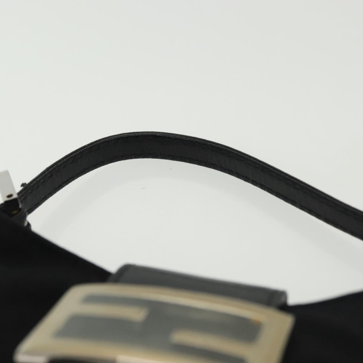 FENDI Mini Croissant Hand Bag Nylon Black Silver Auth 136308