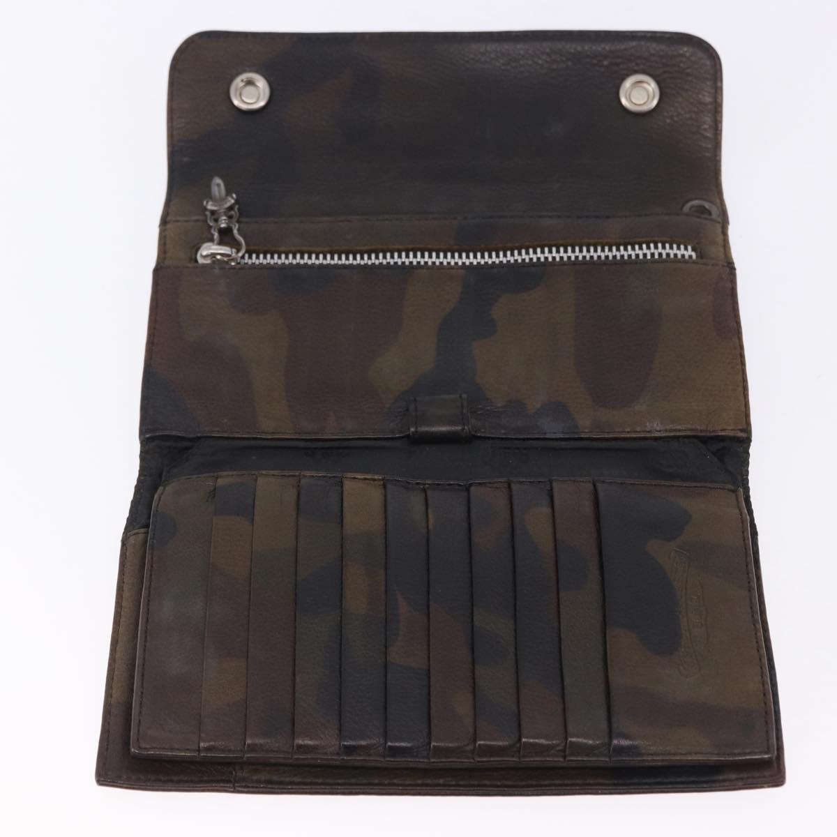 Chrome Hearts Wave Cross Ball Long Wallet Leather Green Auth 136315