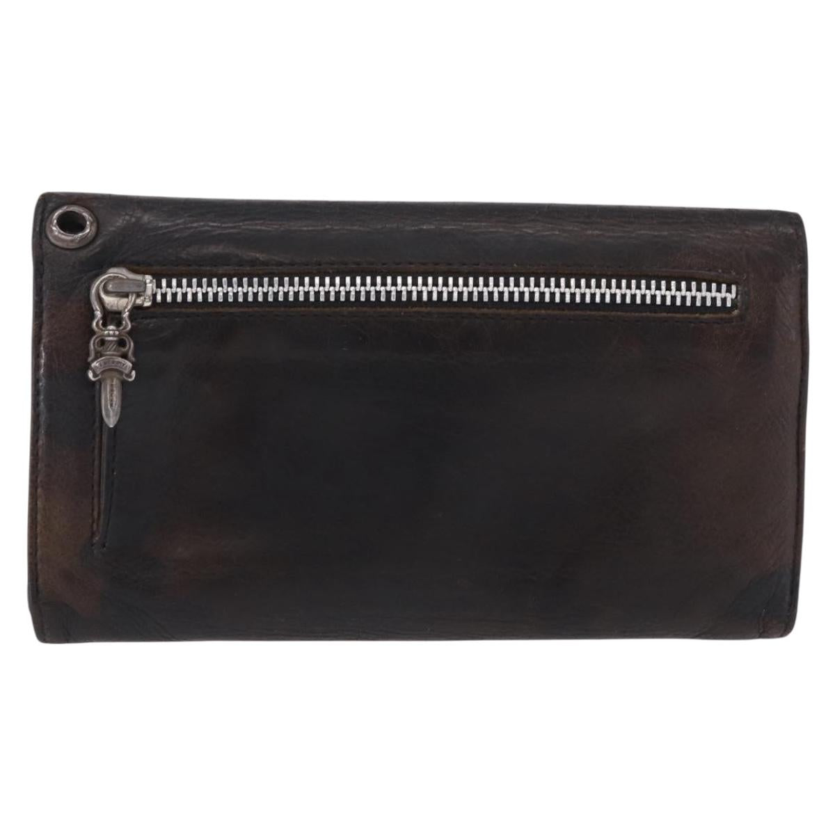 Chrome Hearts Wave Cross Ball Long Wallet Leather Green Auth 136315