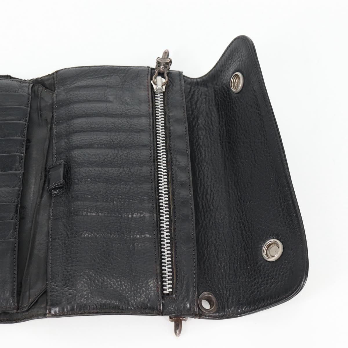 Chrome Hearts Wave Cross Ball Long Wallet Leather Black Auth 136316M