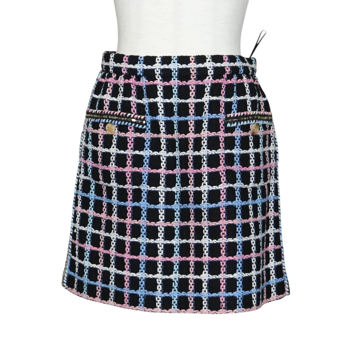 CHANEL Skirt Tweed Navy CC Auth 136320M