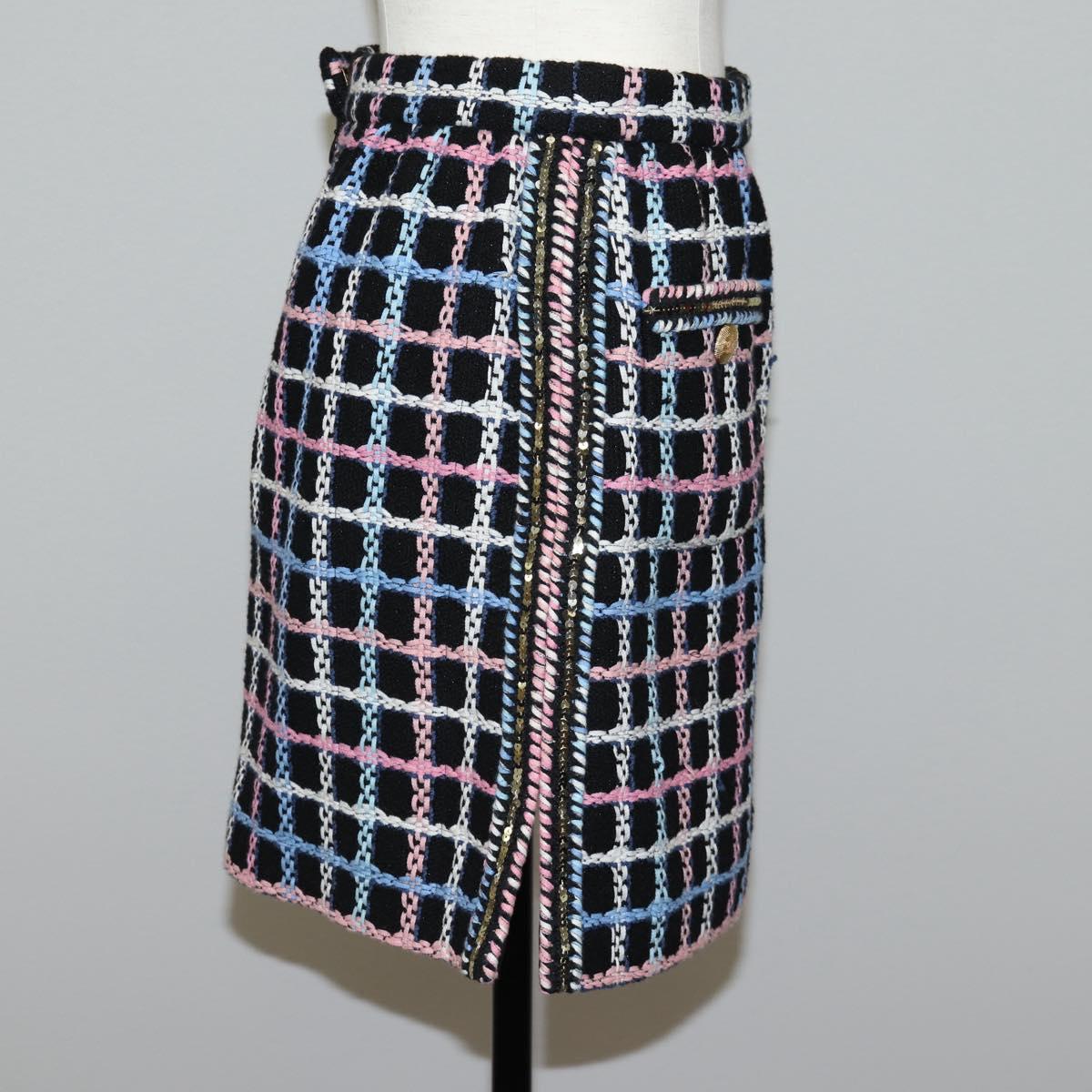 CHANEL Skirt Tweed Navy CC Auth 136320M