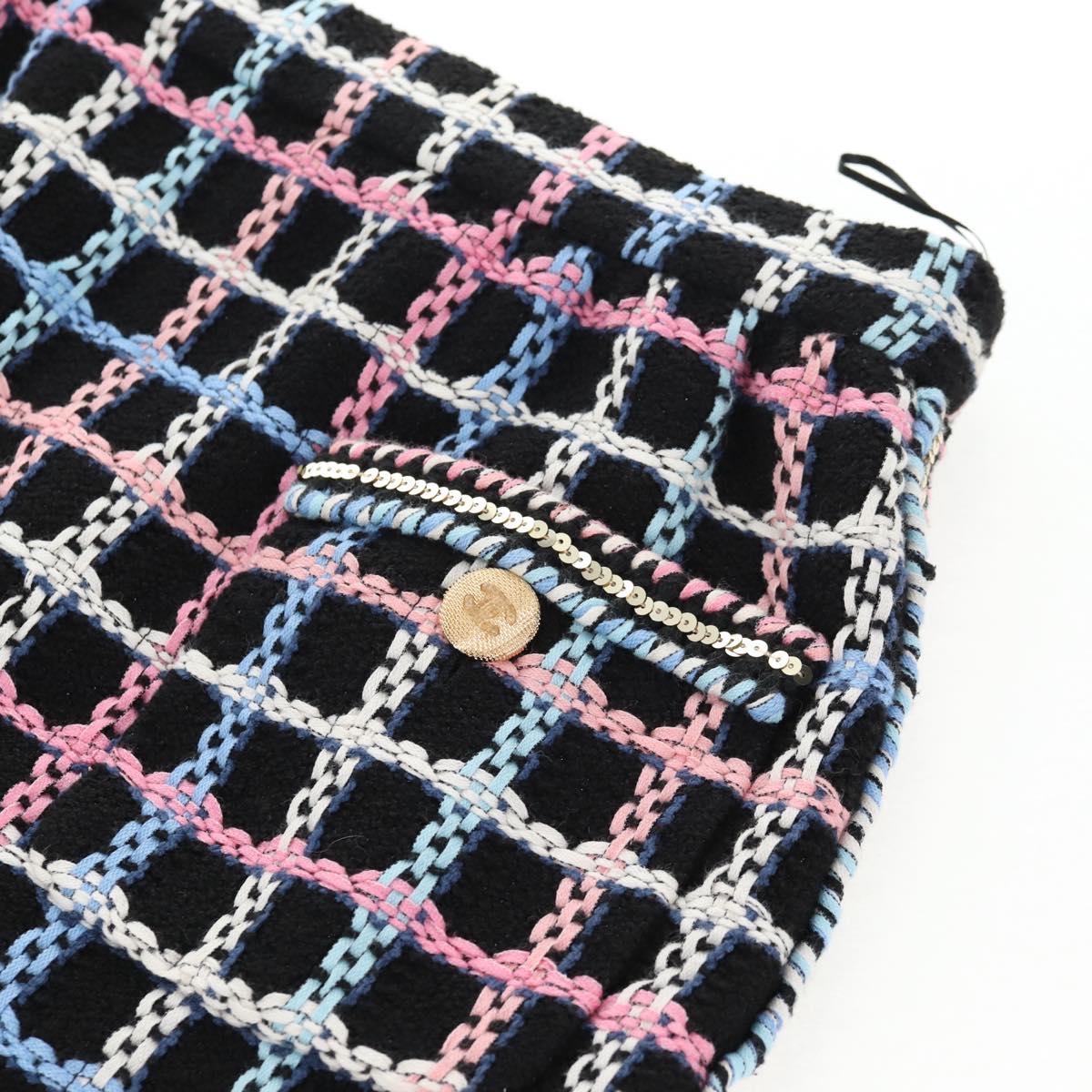 CHANEL Skirt Tweed Navy CC Auth 136320M