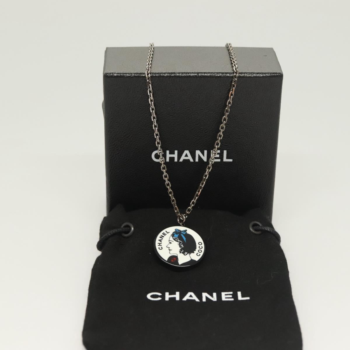 CHANEL Necklace metal Black CC Auth 136337