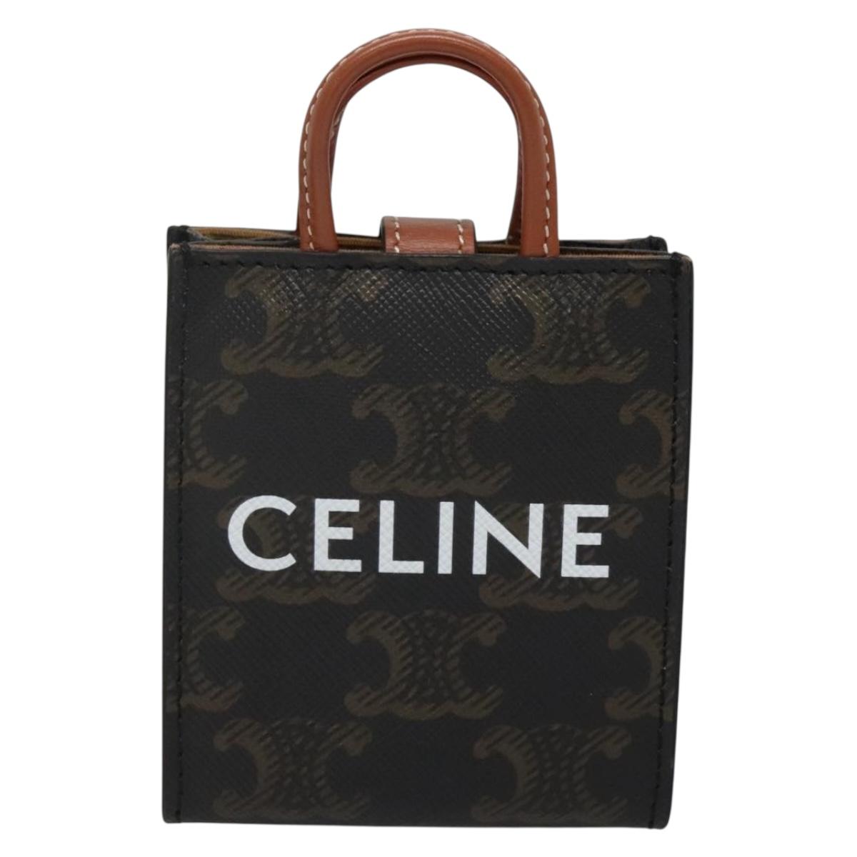 CELINE Triomphe Key Case PVC Black Gold Auth 136339
