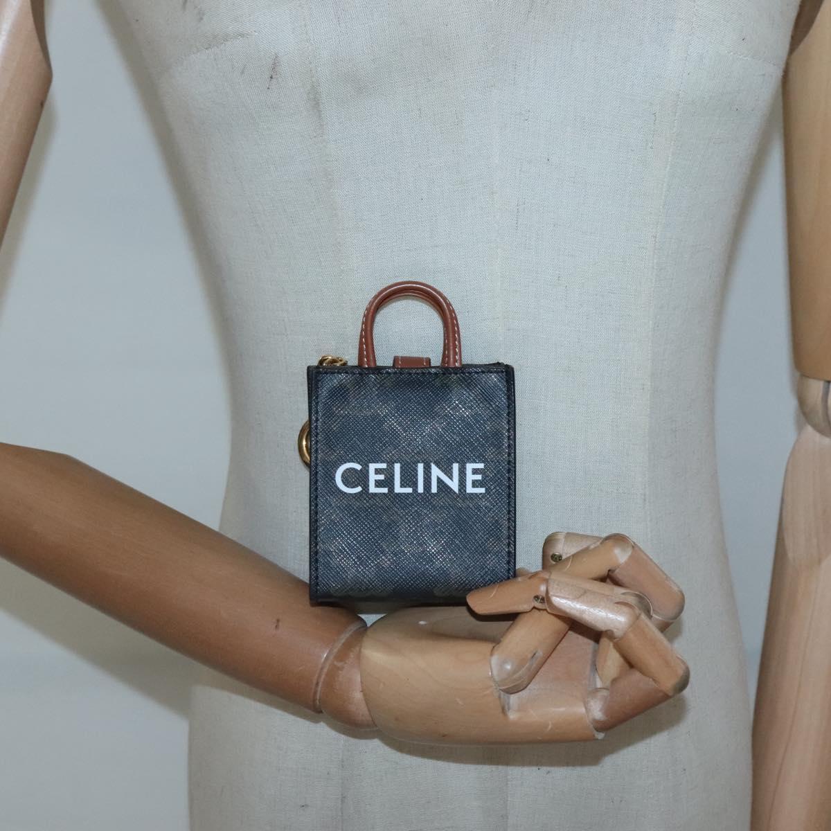 CELINE Triomphe Key Case PVC Black Gold Auth 136339