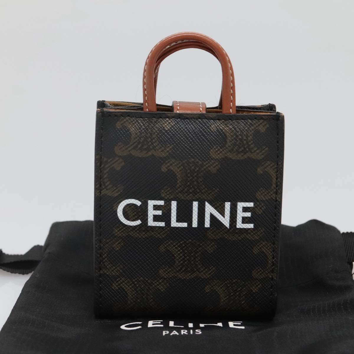 CELINE Triomphe Key Case PVC Black Gold Auth 136339