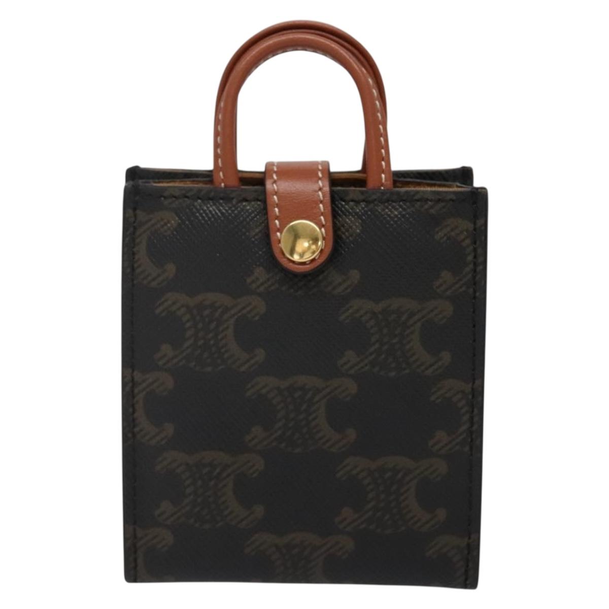 CELINE Triomphe Key Case PVC Black Gold Auth 136339