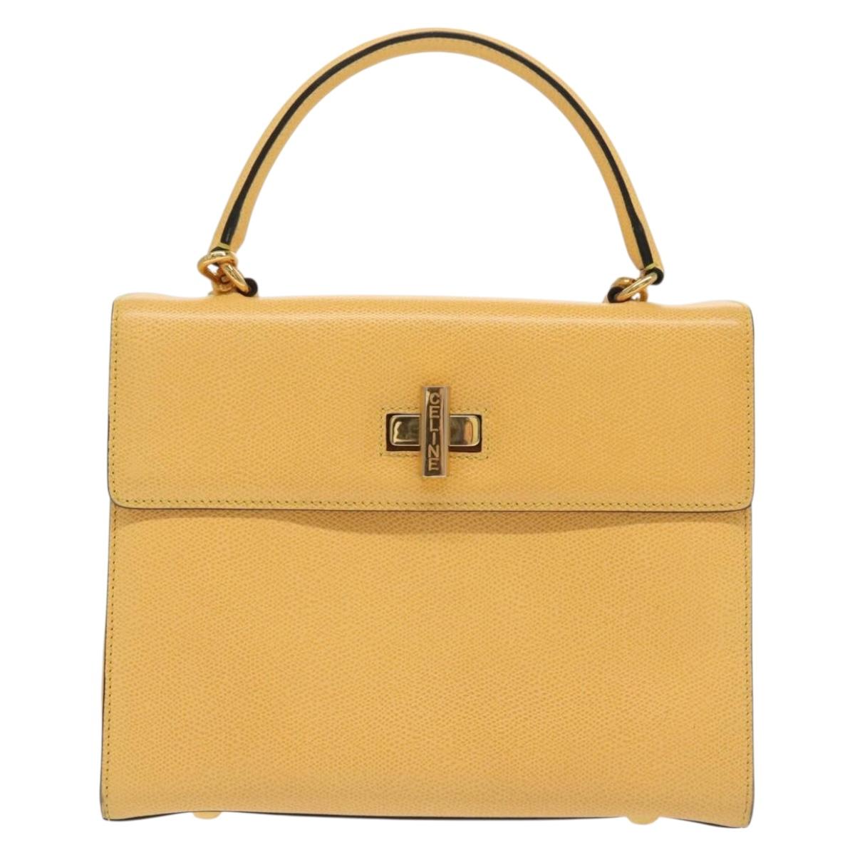 CELINE Hand Bag Leather 2way Yellow Auth 136390