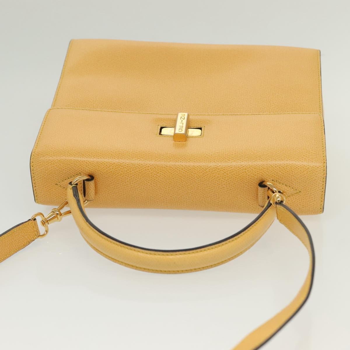 CELINE Hand Bag Leather 2way Yellow Auth 136390