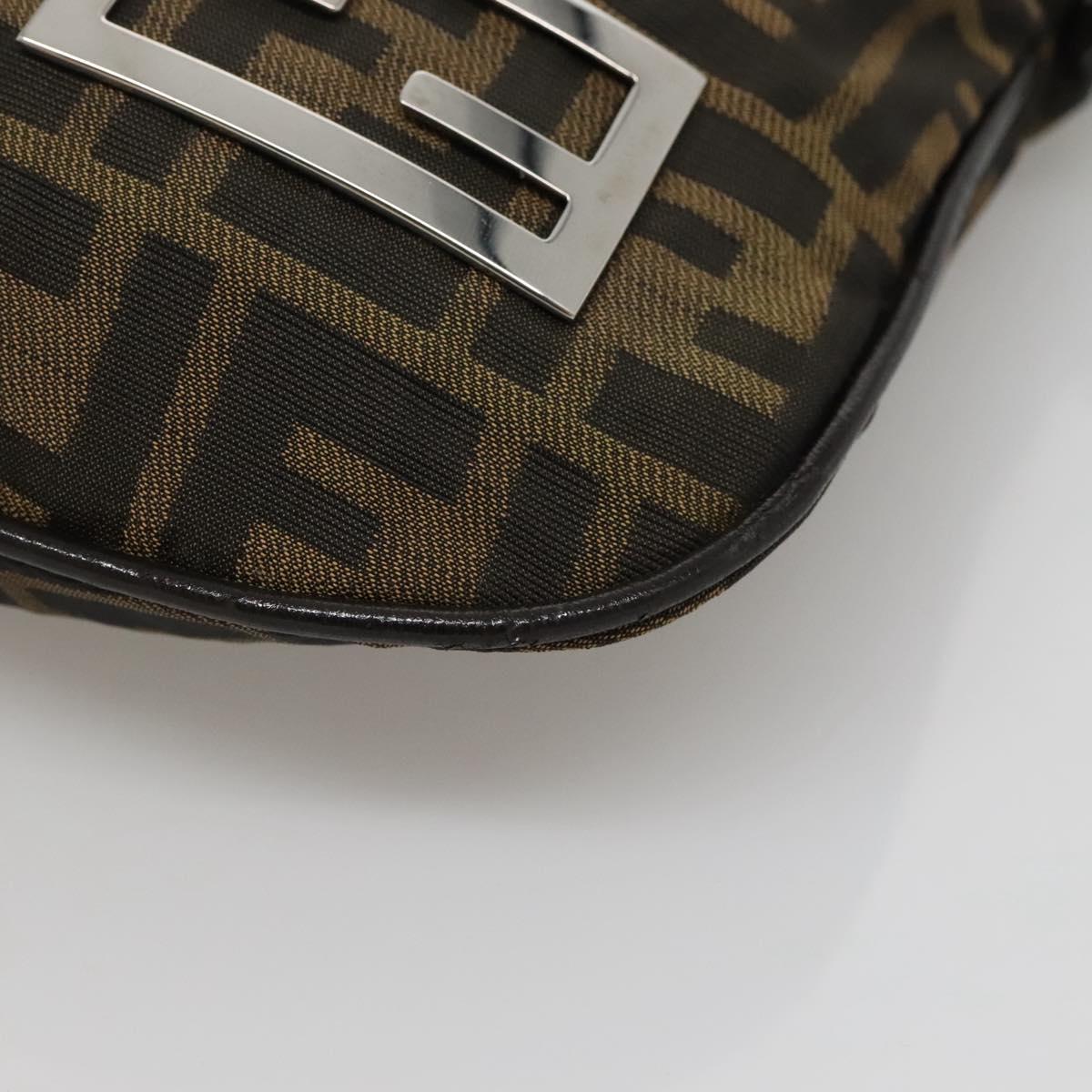 FENDI Zucca Canvas Shoulder Bag Brown Black Auth 136393