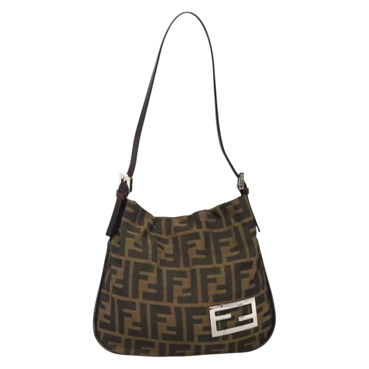 FENDI Zucca Canvas Shoulder Bag Brown Black Auth 136393