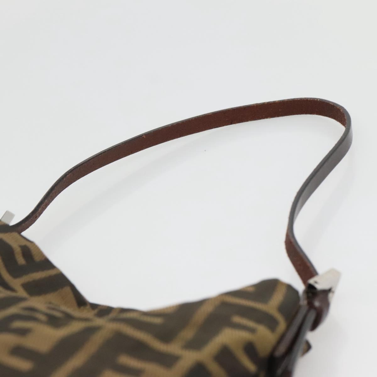 FENDI Zucca Canvas Shoulder Bag Brown Black Auth 136393