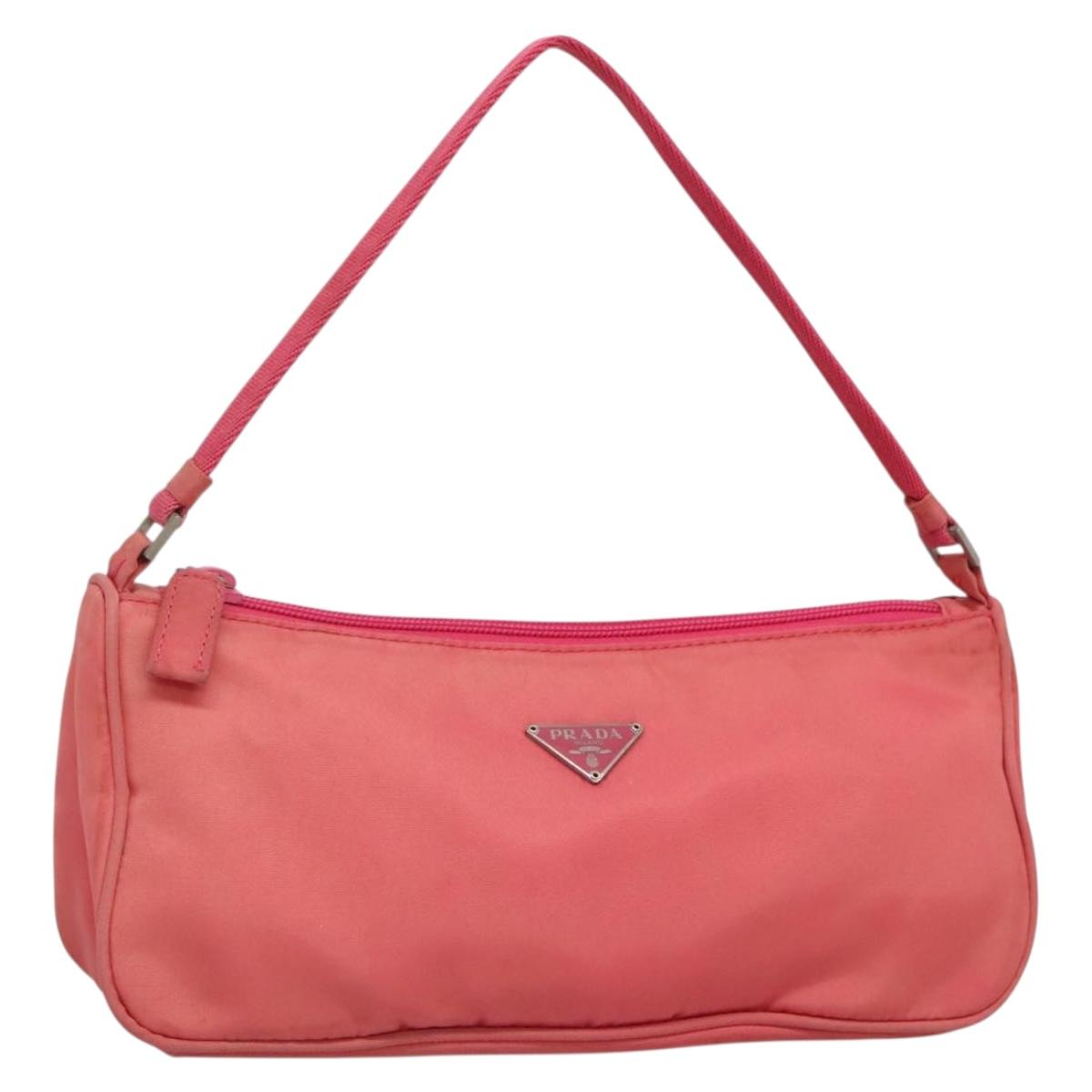 PRADA Accessory Pouch Nylon Pink Silver Auth 136404