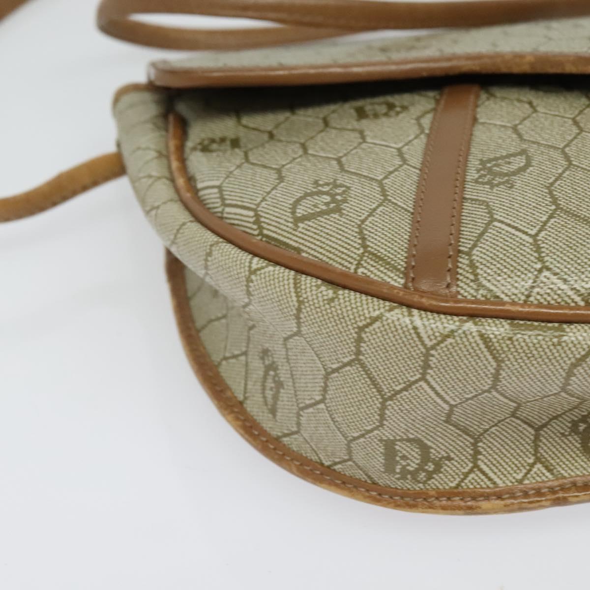 Christian Dior Honeycomb Canvas Shoulder Bag PVC Beige Gold Auth 136410
