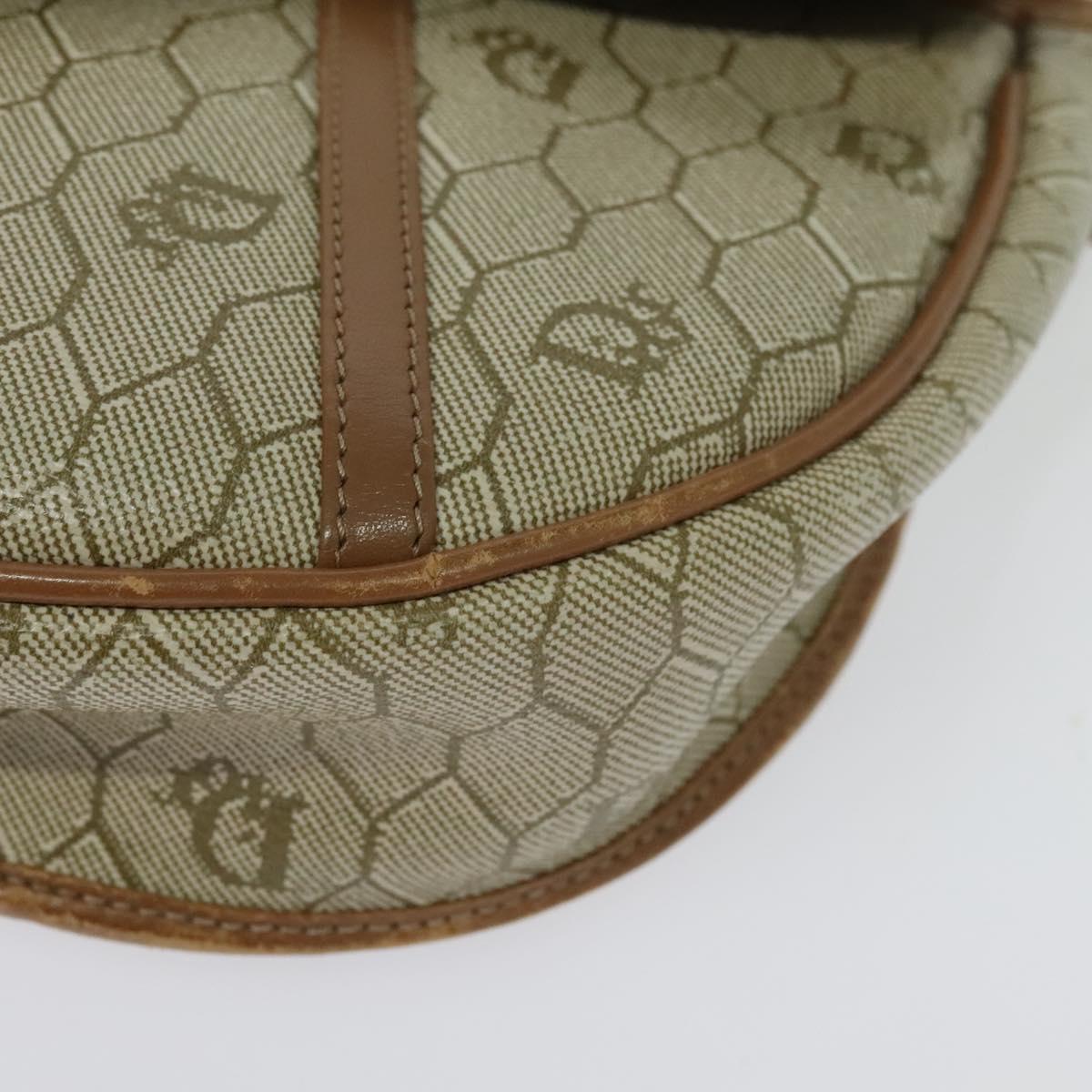 Christian Dior Honeycomb Canvas Shoulder Bag PVC Beige Gold Auth 136410