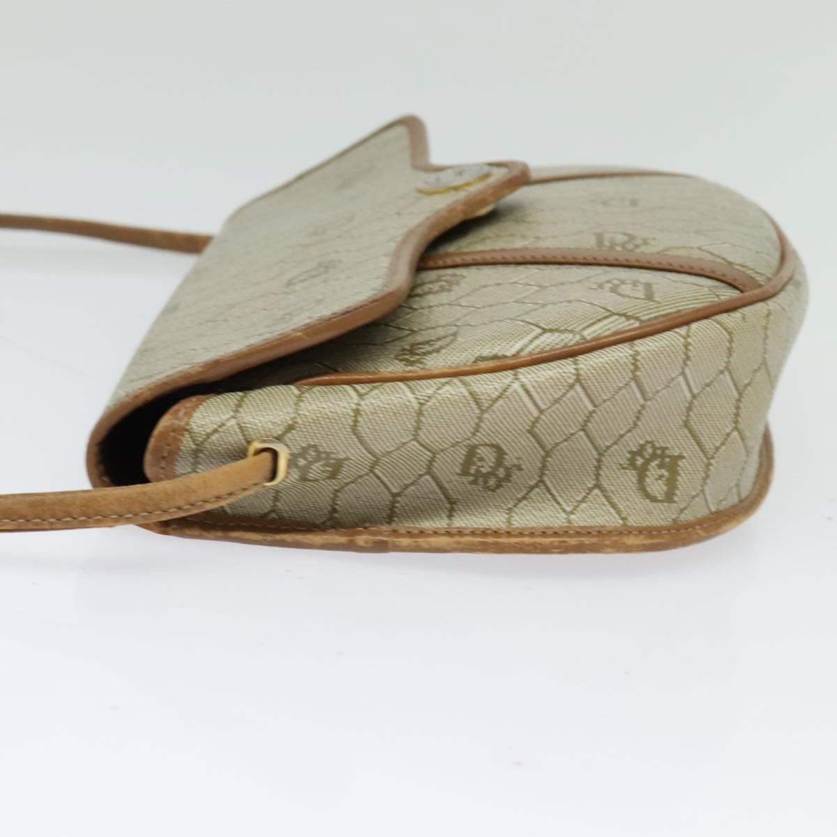 Christian Dior Honeycomb Canvas Shoulder Bag PVC Beige Gold Auth 136410