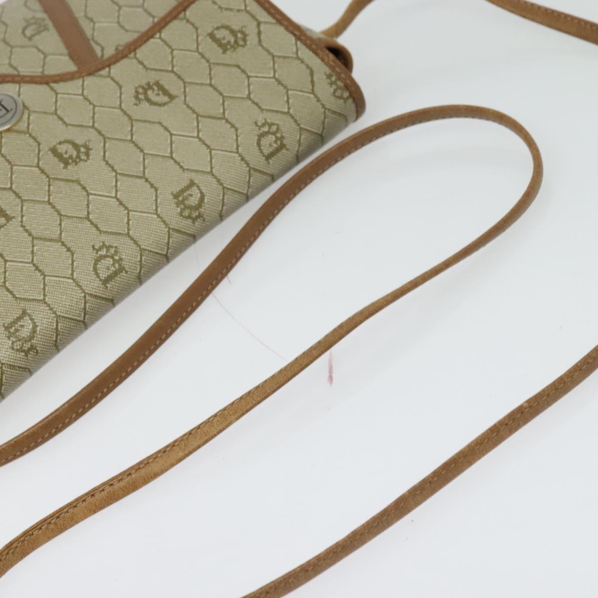 Christian Dior Honeycomb Canvas Shoulder Bag PVC Beige Gold Auth 136410