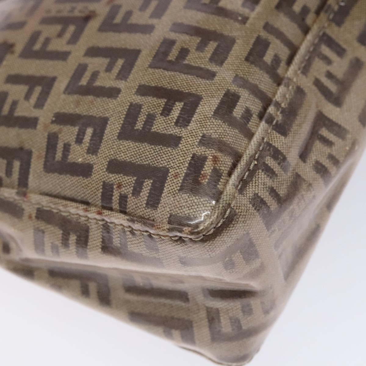 FENDI Zucchino Canvas Shoulder Bag Coated Canvas Beige Gold Auth 136436