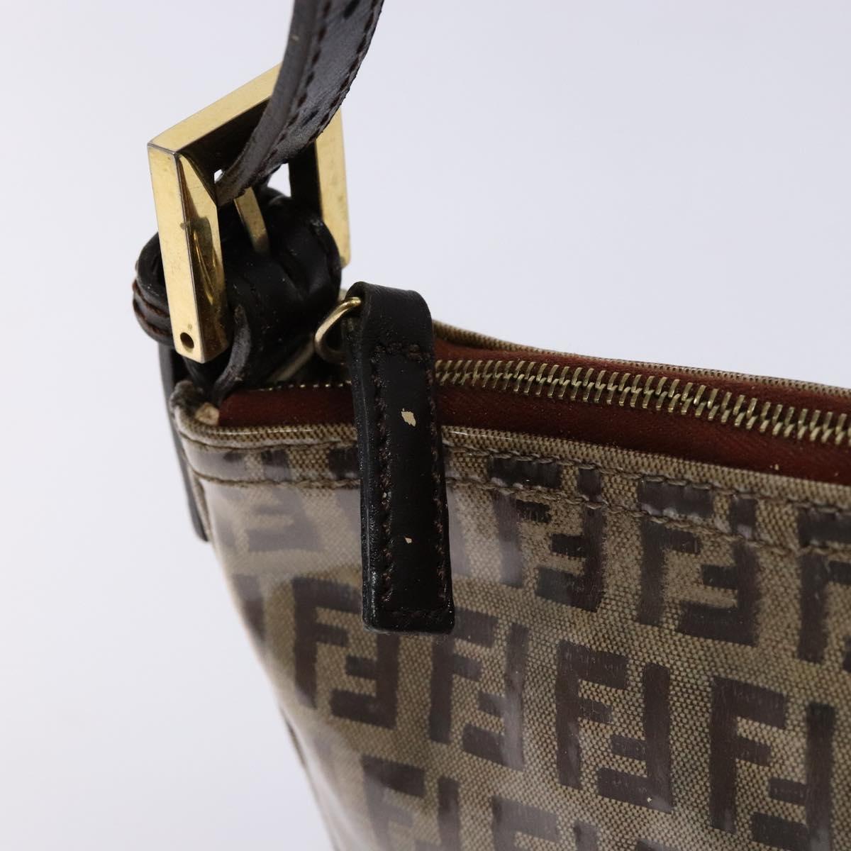 FENDI Zucchino Canvas Shoulder Bag Coated Canvas Beige Gold Auth 136436