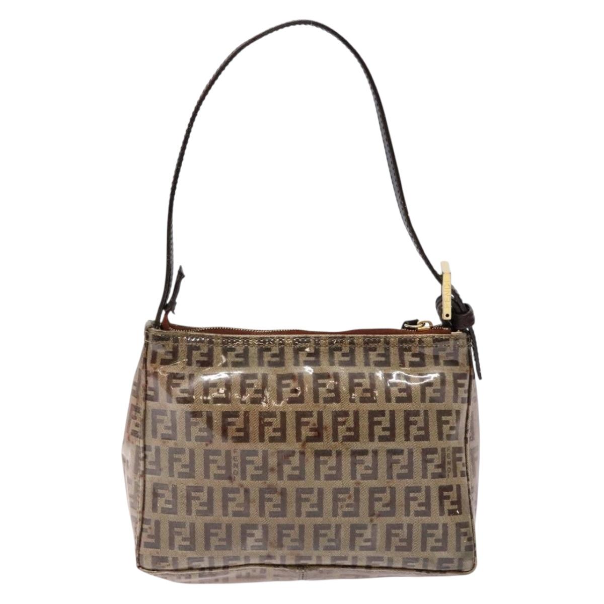 FENDI Zucchino Canvas Shoulder Bag Coated Canvas Beige Gold Auth 136436