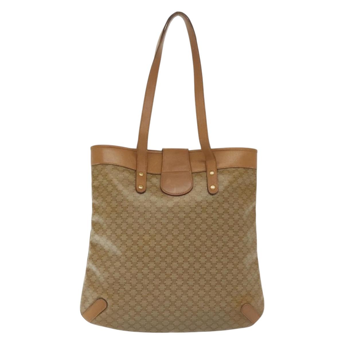CELINE Macadam Canvas Tote Bag PVC Beige Gold Auth 136444