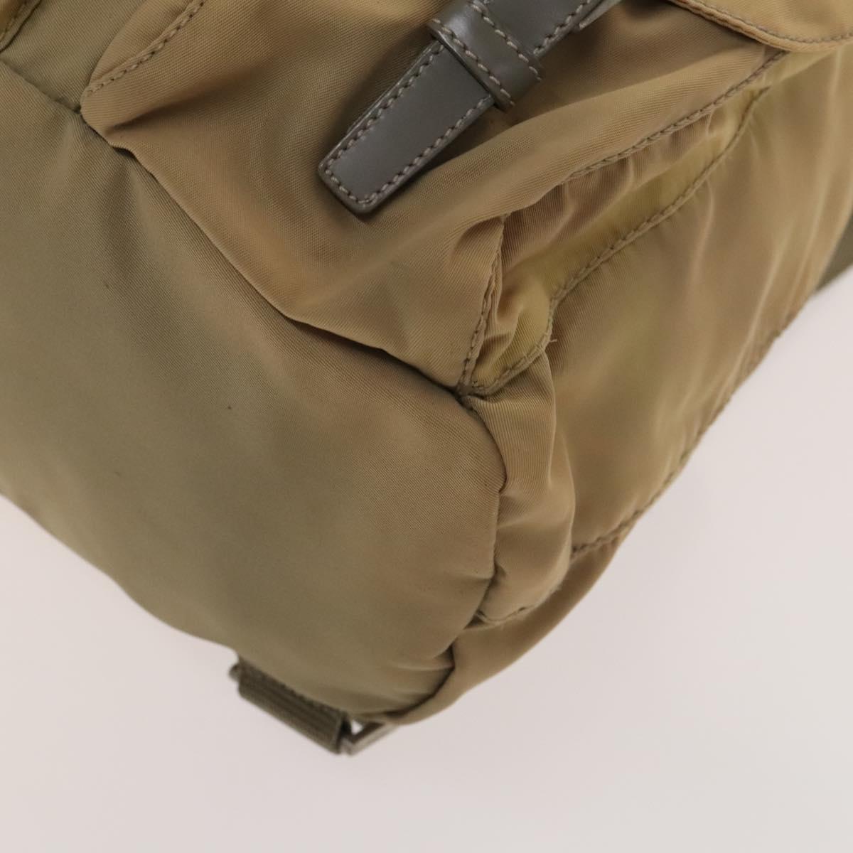 PRADA Backpack Nylon Beige Silver Auth 136445