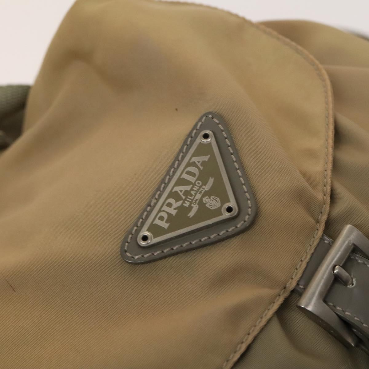 PRADA Backpack Nylon Beige Silver Auth 136445