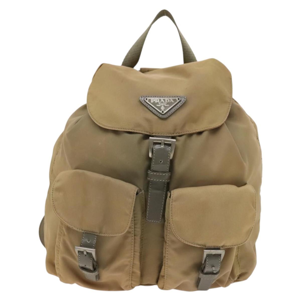 PRADA Backpack Nylon Beige Silver Auth 136445