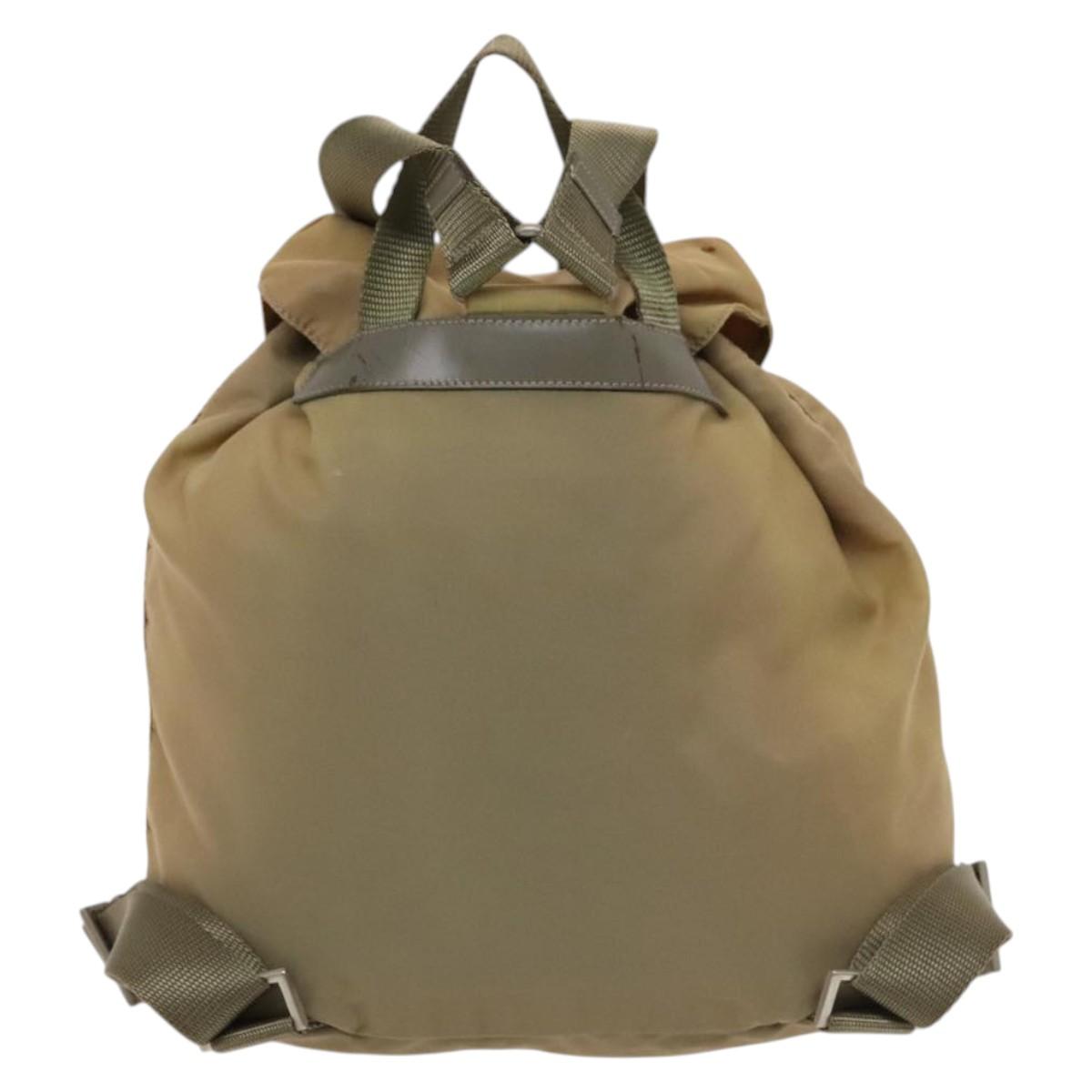 PRADA Backpack Nylon Beige Silver Auth 136445