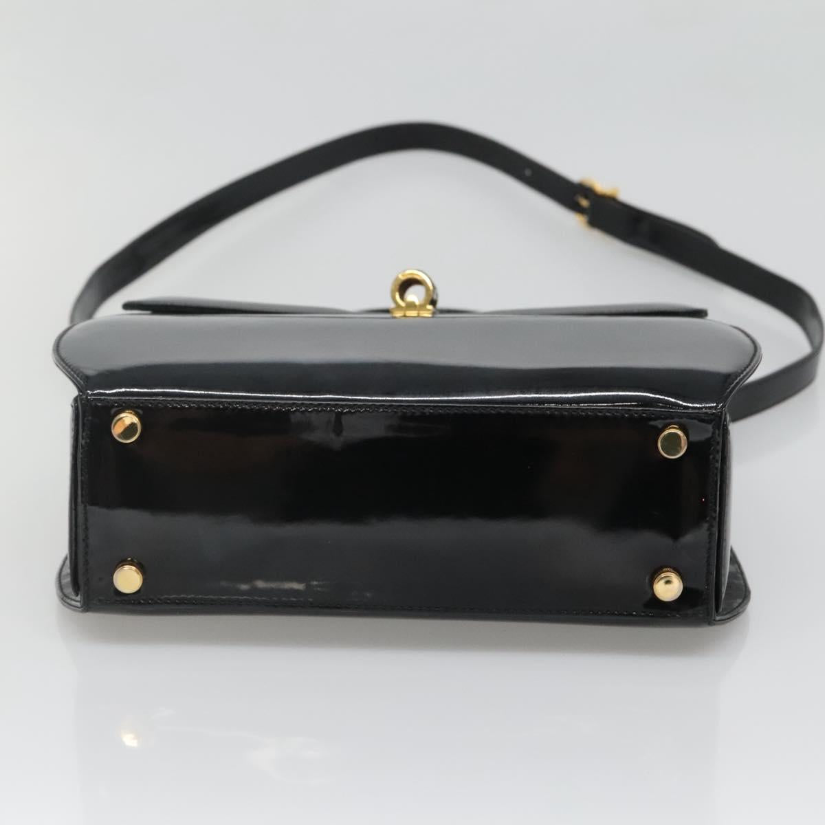 Salvatore Ferragamo Gancini Hand Bag Patent leather 2way Black Gold Auth 136446