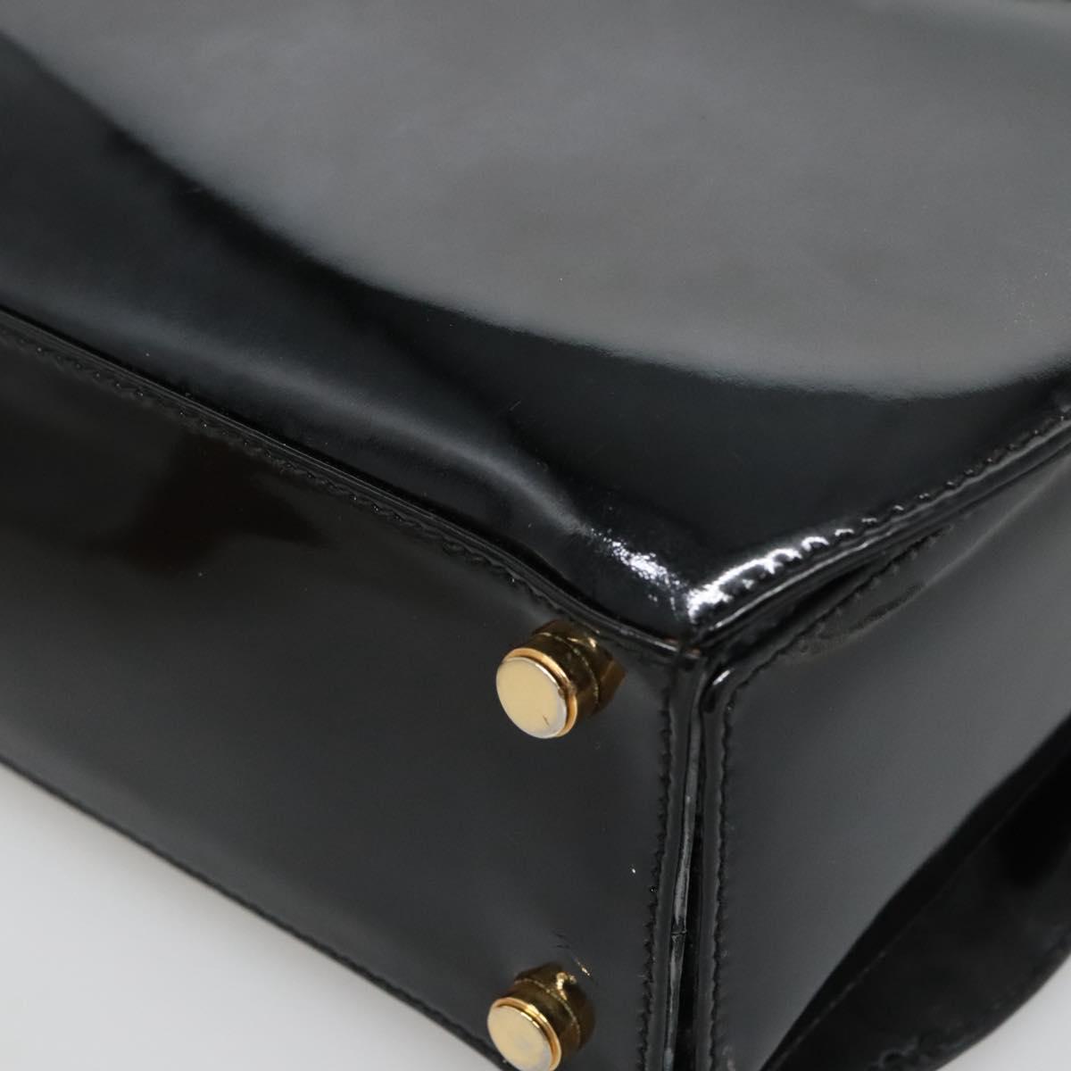 Salvatore Ferragamo Gancini Hand Bag Patent leather 2way Black Gold Auth 136446