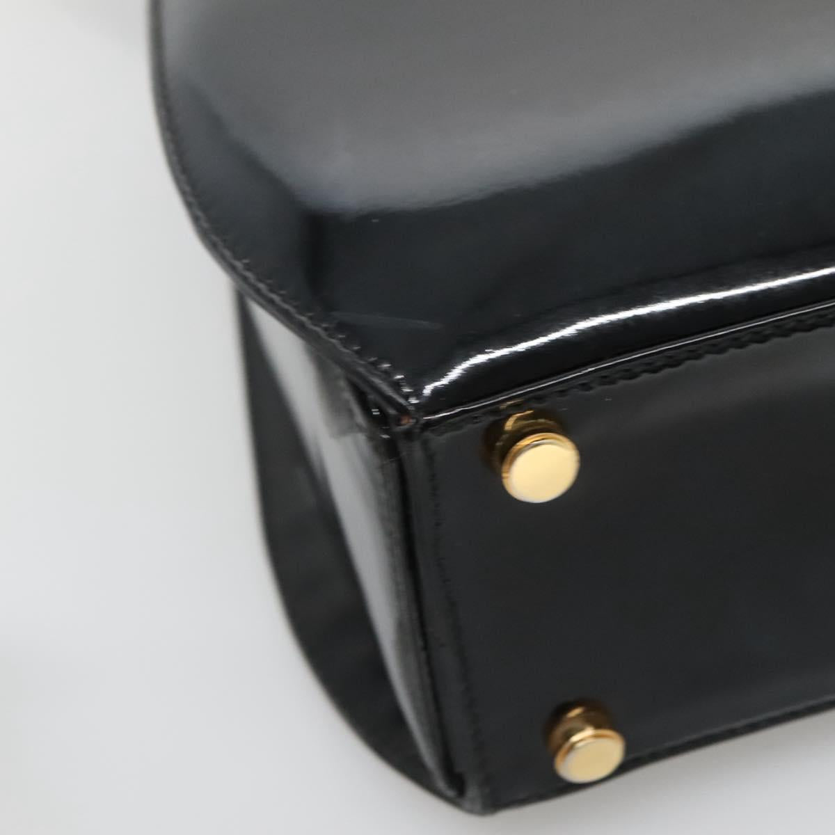 Salvatore Ferragamo Gancini Hand Bag Patent leather 2way Black Gold Auth 136446