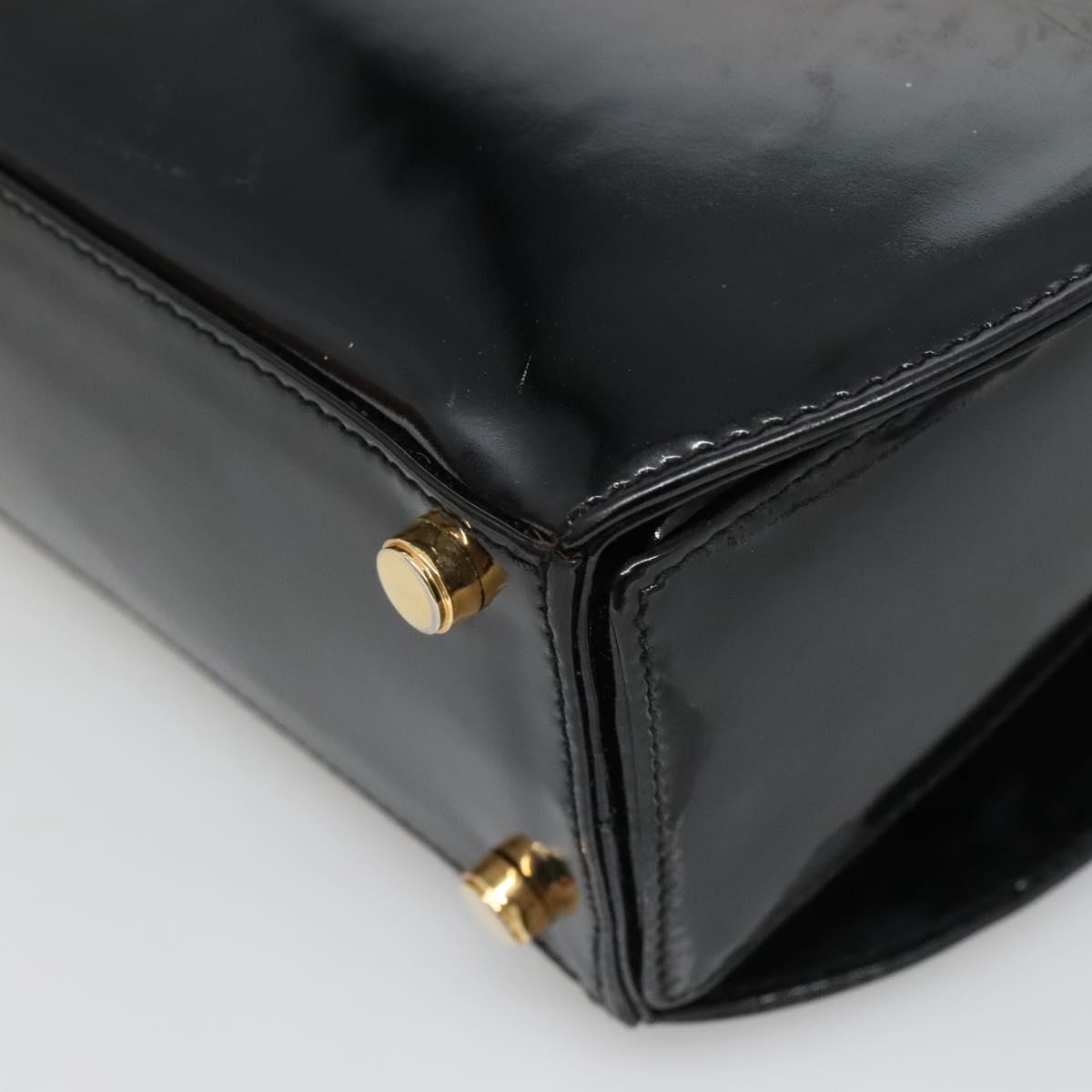 Salvatore Ferragamo Gancini Hand Bag Patent leather 2way Black Gold Auth 136446
