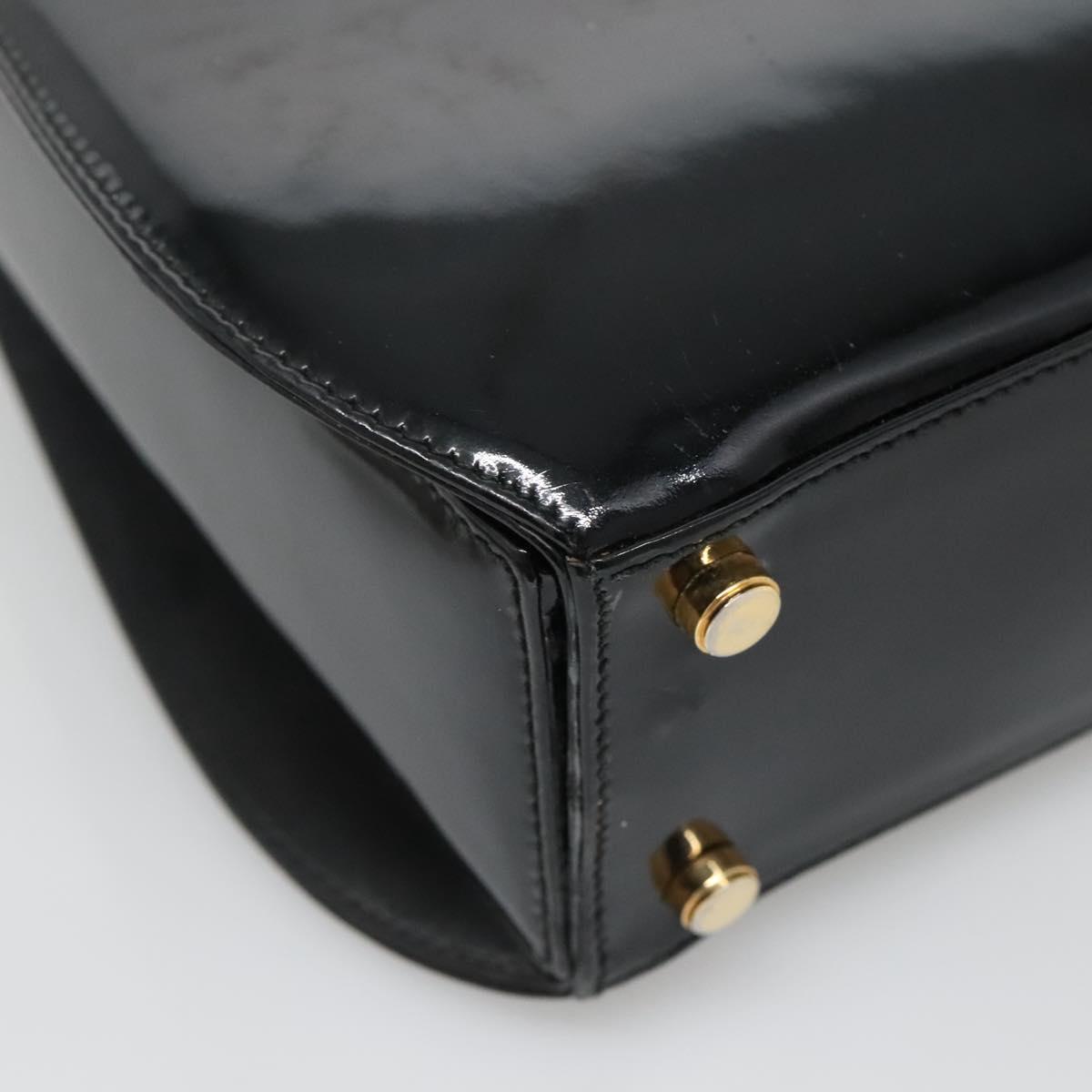 Salvatore Ferragamo Gancini Hand Bag Patent leather 2way Black Gold Auth 136446