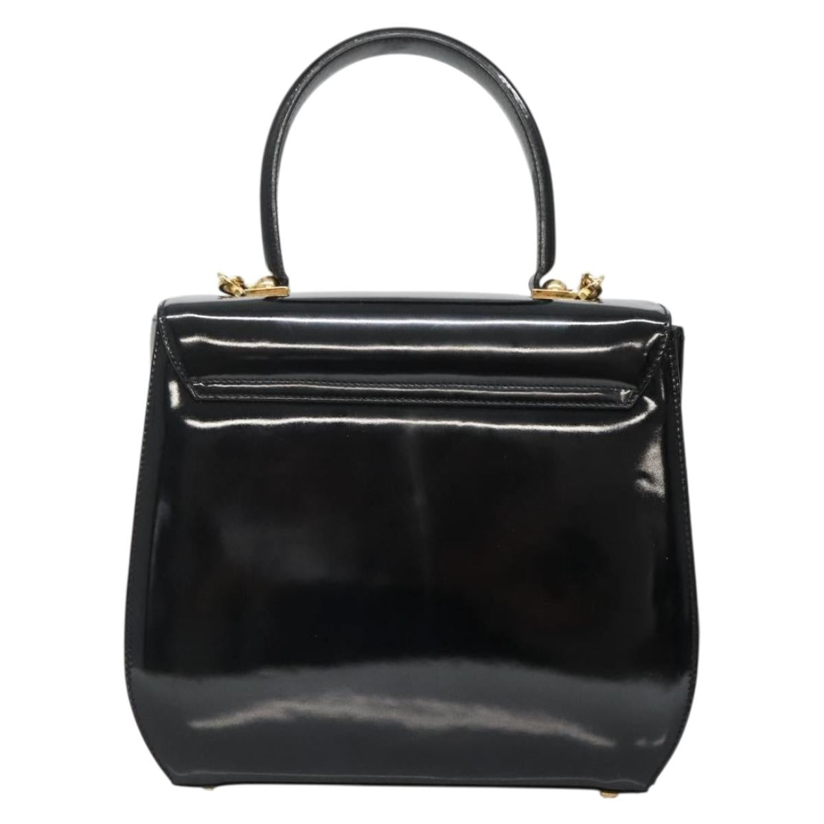 Salvatore Ferragamo Gancini Hand Bag Patent leather 2way Black Gold Auth 136446