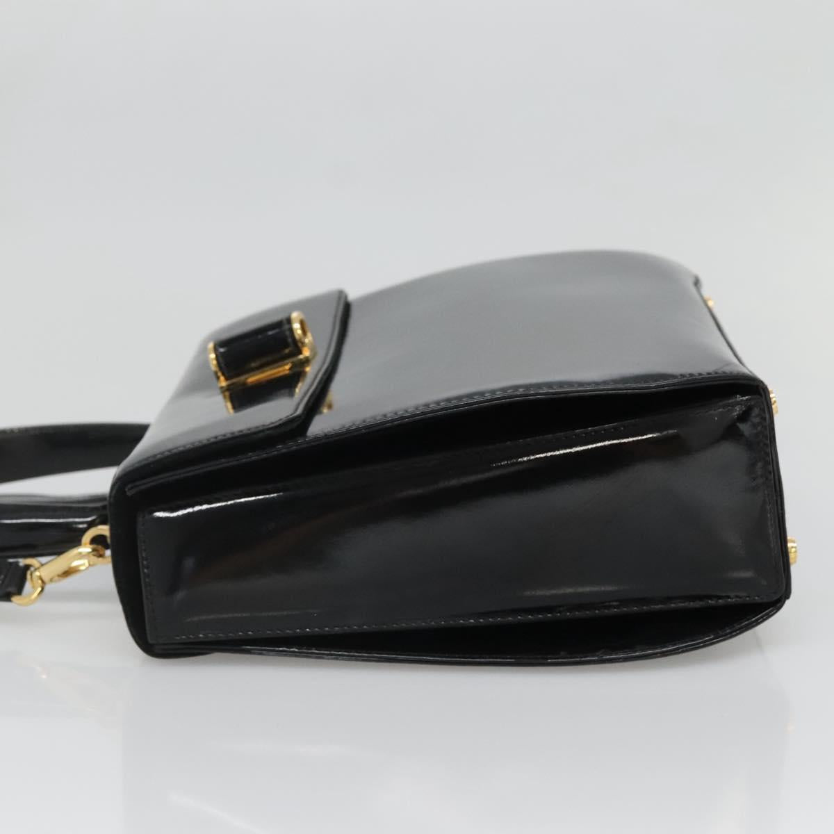 Salvatore Ferragamo Gancini Hand Bag Patent leather 2way Black Gold Auth 136446