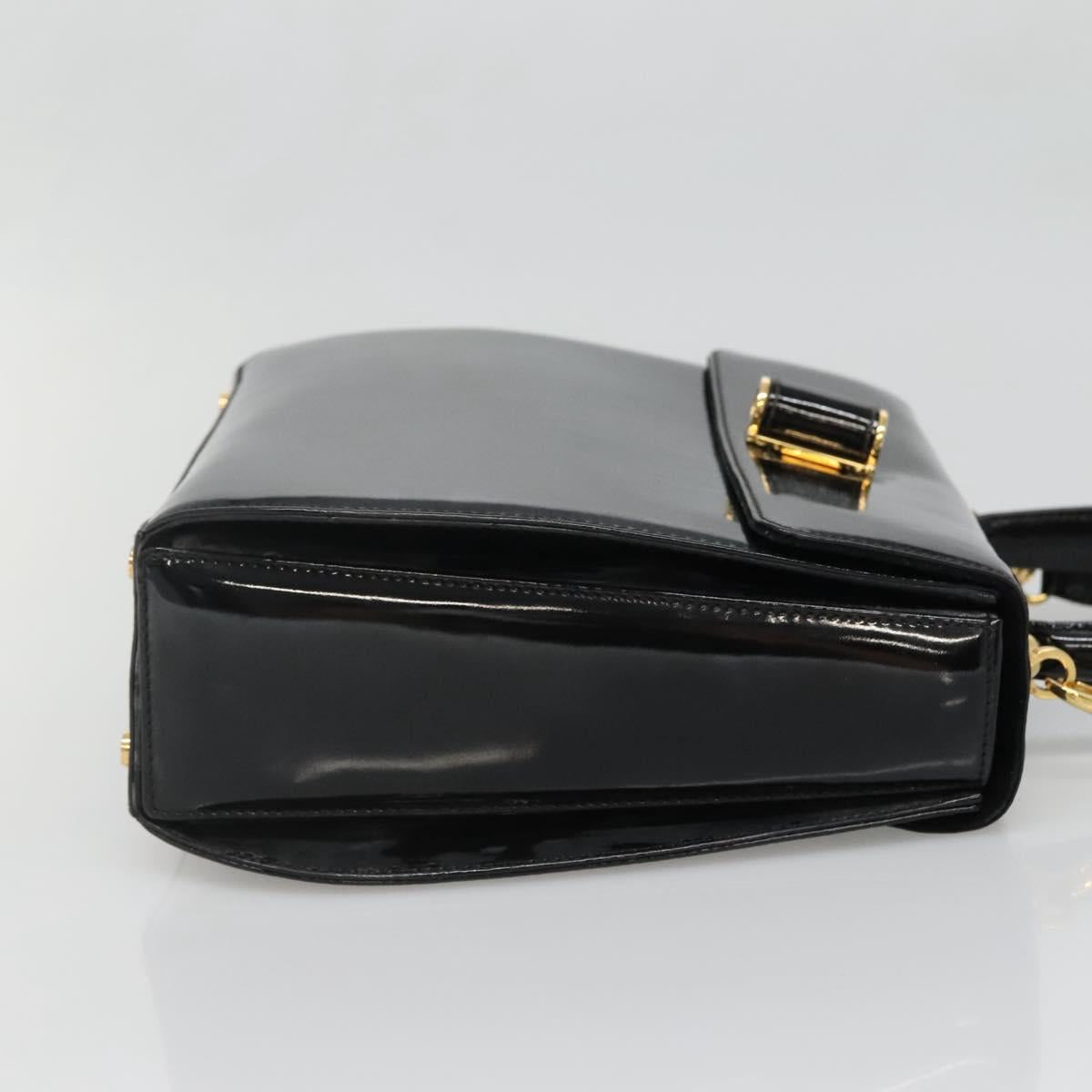 Salvatore Ferragamo Gancini Hand Bag Patent leather 2way Black Gold Auth 136446