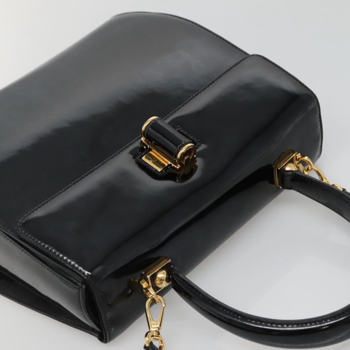 Salvatore Ferragamo Gancini Hand Bag Patent leather 2way Black Gold Auth 136446