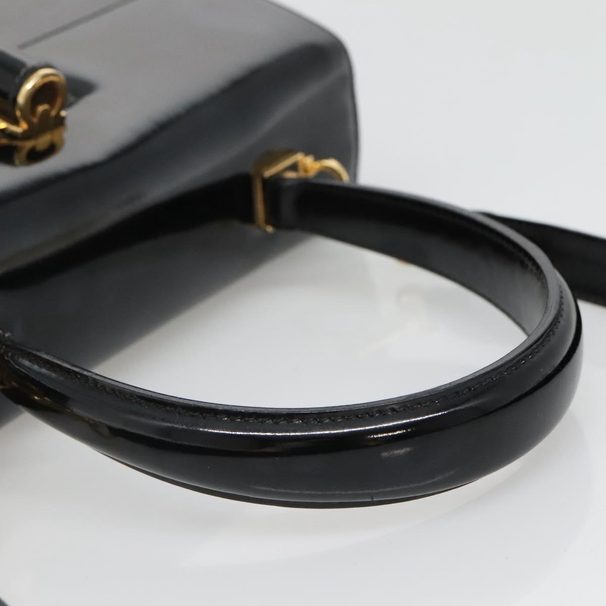 Salvatore Ferragamo Gancini Hand Bag Patent leather 2way Black Gold Auth 136446