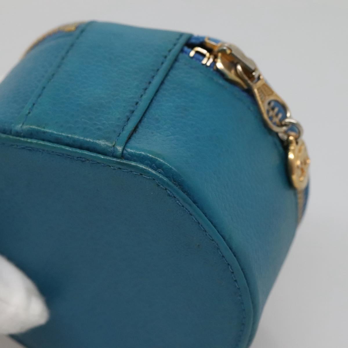 CHANEL Jewelry Case Caviar Skin Blue Gold CC Auth 136451