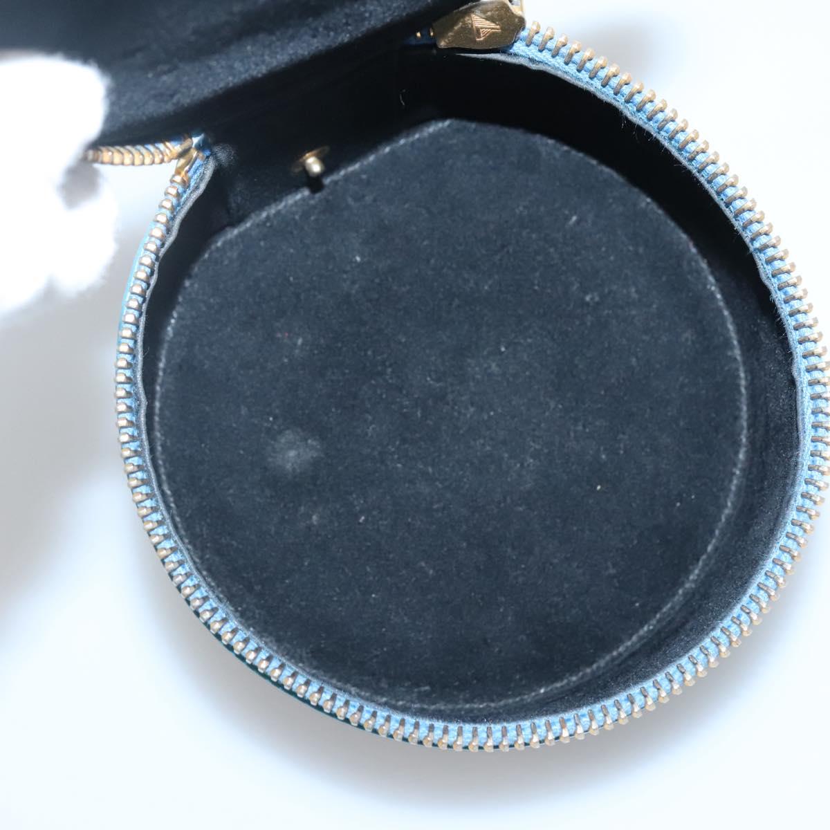 CHANEL Jewelry Case Caviar Skin Blue Gold CC Auth 136451