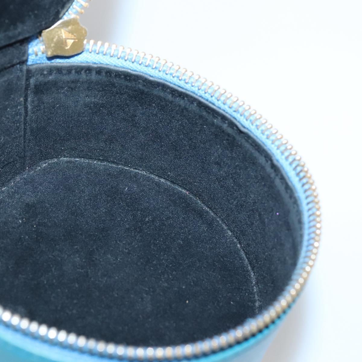 CHANEL Jewelry Case Caviar Skin Blue Gold CC Auth 136451