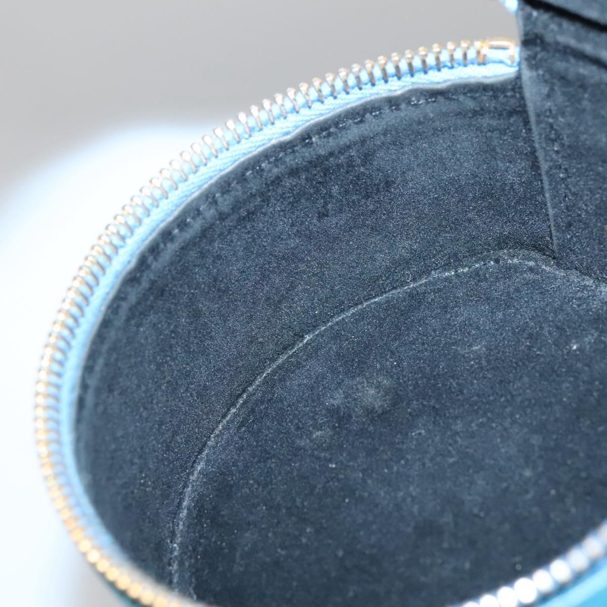 CHANEL Jewelry Case Caviar Skin Blue Gold CC Auth 136451