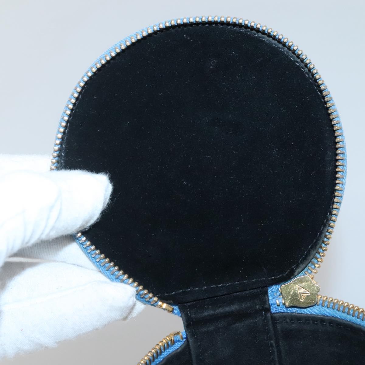 CHANEL Jewelry Case Caviar Skin Blue Gold CC Auth 136451