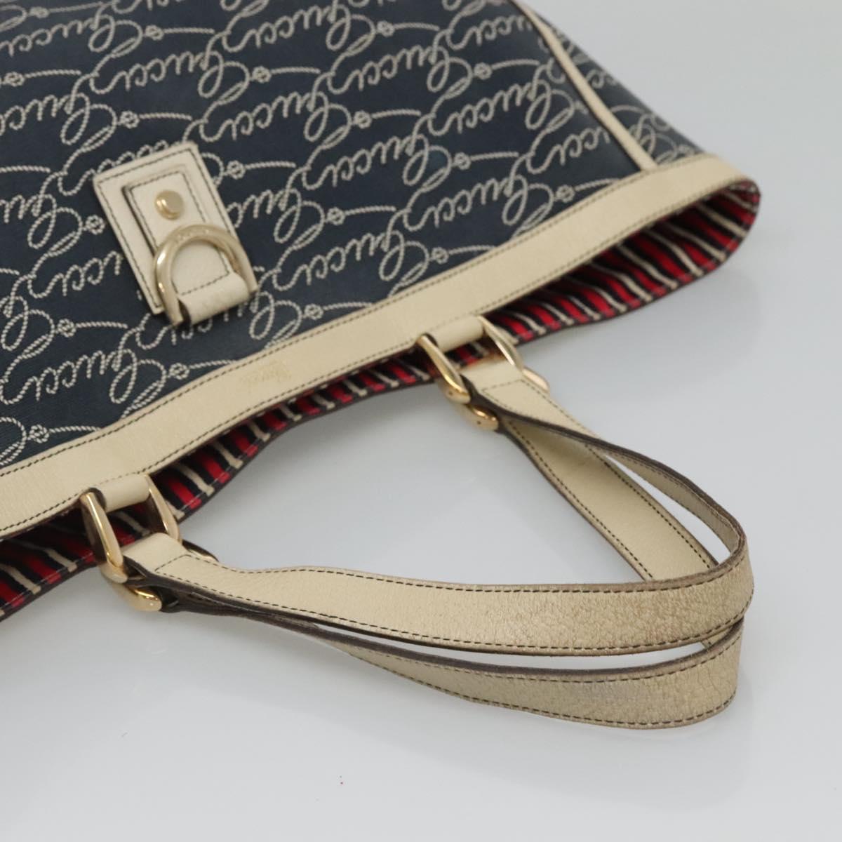 GUCCI Abbey Tote Bag Canvas Navy Gold 141472 Auth 136452