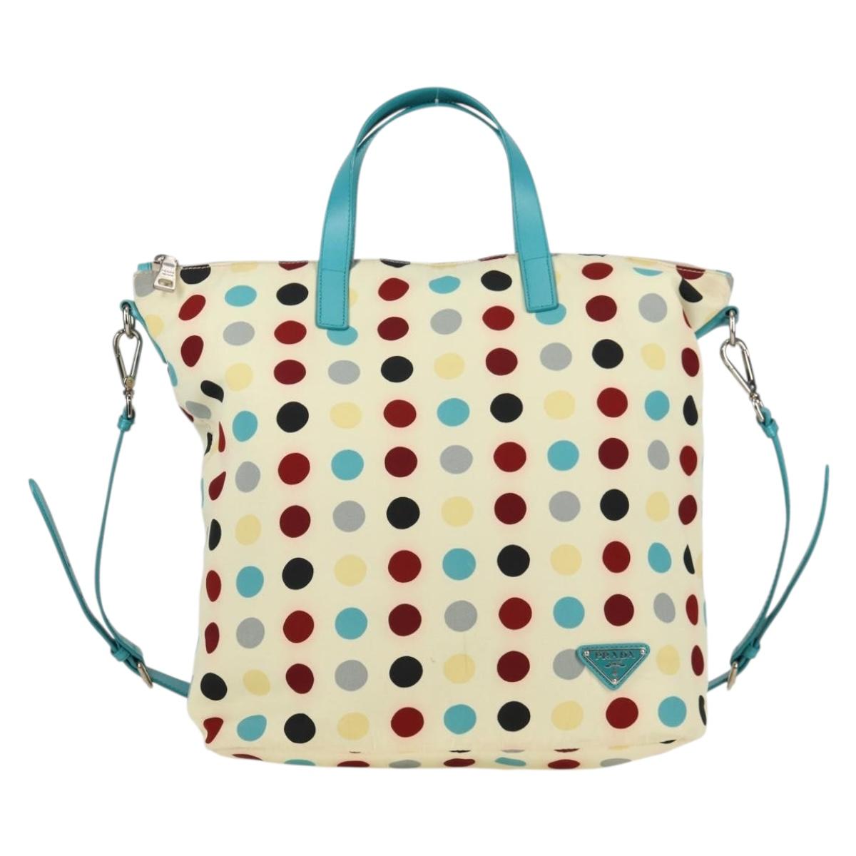 PRADA Hand Bag Nylon 2way White Silver Auth 136458